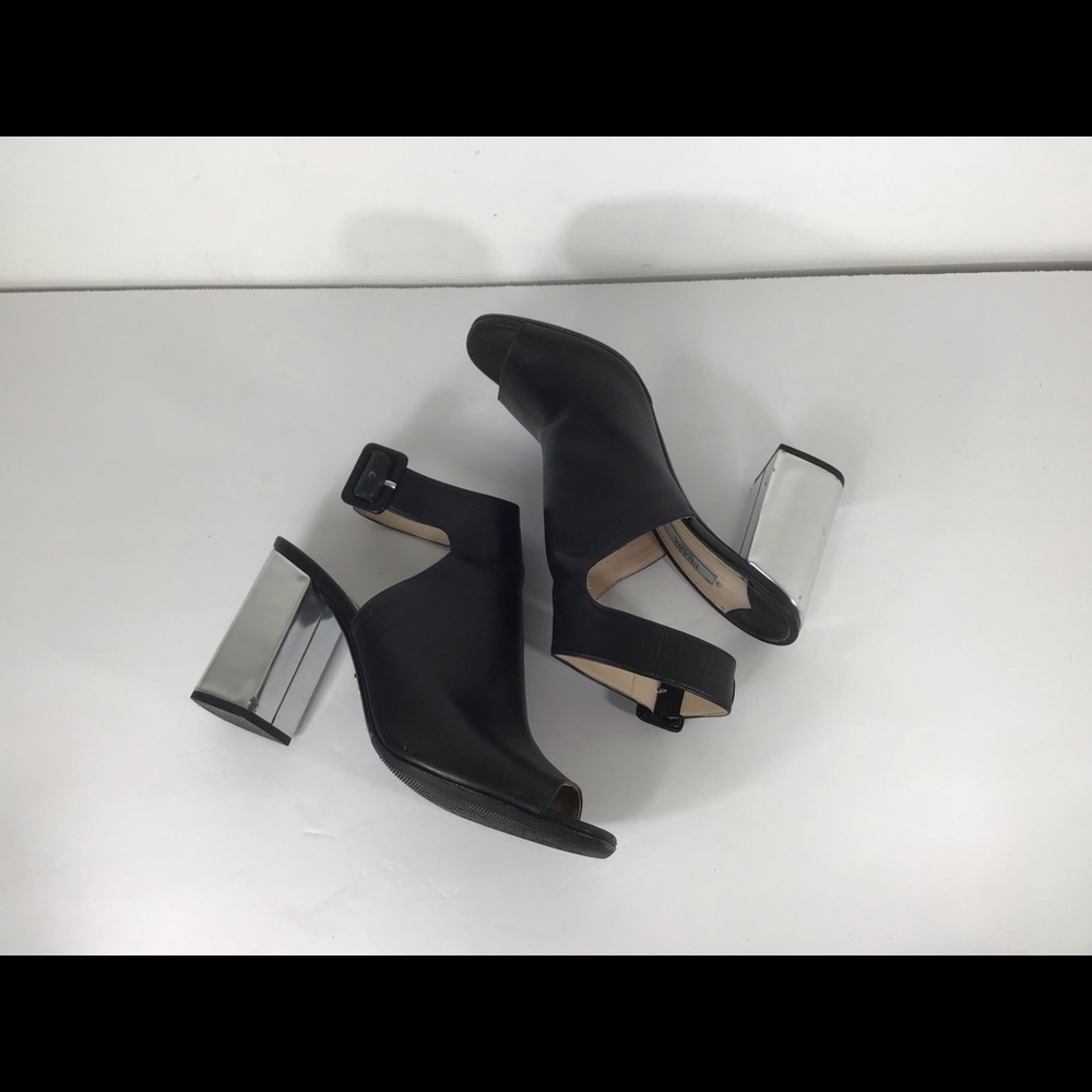 PRADA LEATHER ANKLE STRAP OPEN TOE METALLIC HEELED SANDALS SZ EUR 37.5 US 7.5 - Picture 9 of 11